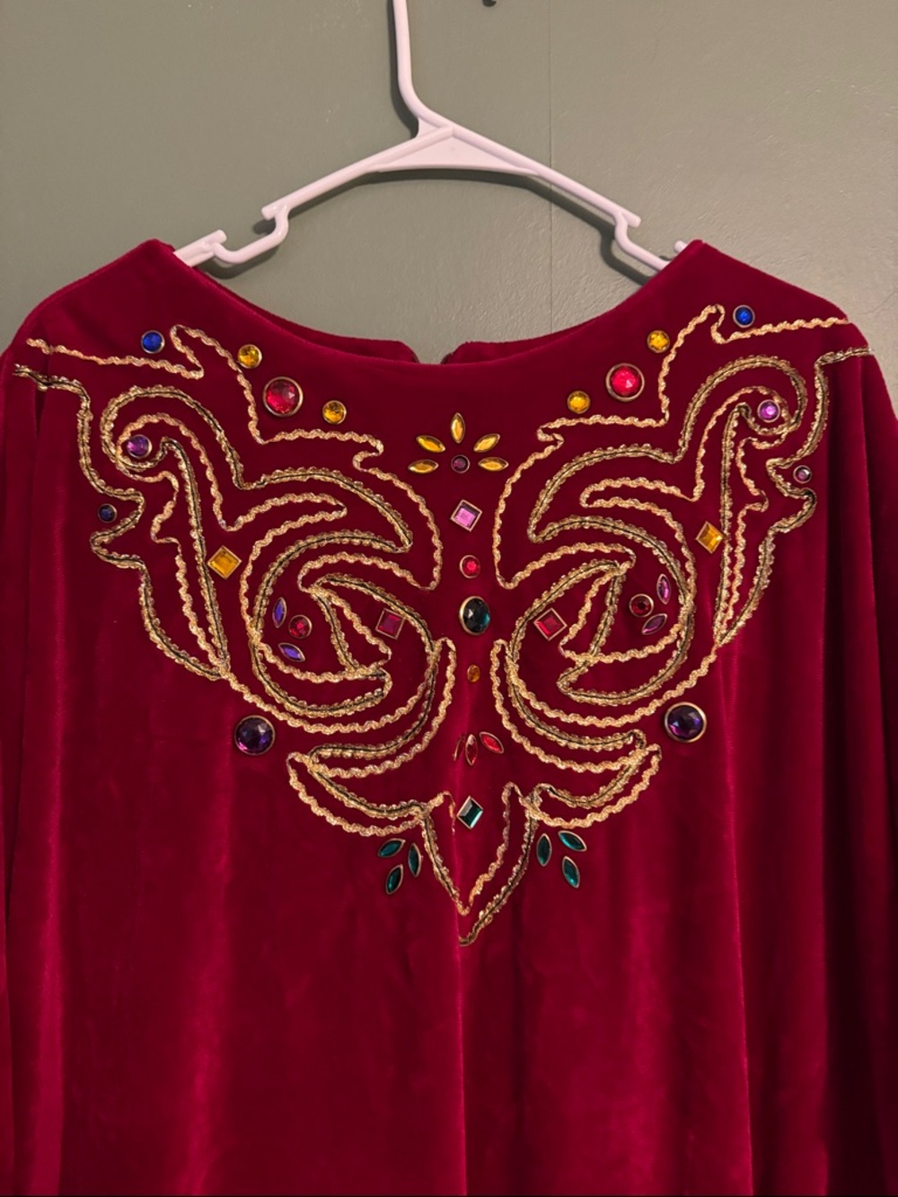 Vintage David Brown Jeweled Velour Kaftan Dress Deep Red Housecoat Dressing Gown